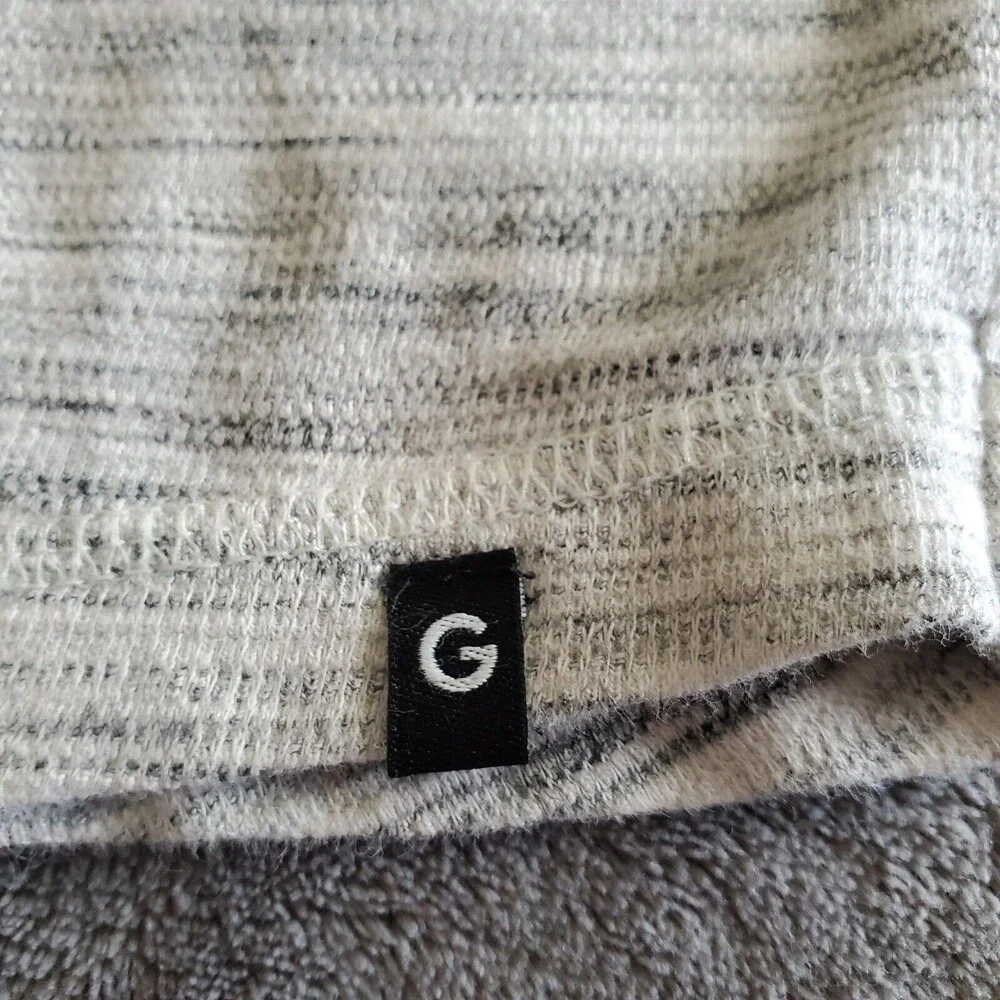 G by Guess Mens Large Hooded Long Sleeve Thermal Pullover Shirt Lightweight Grey